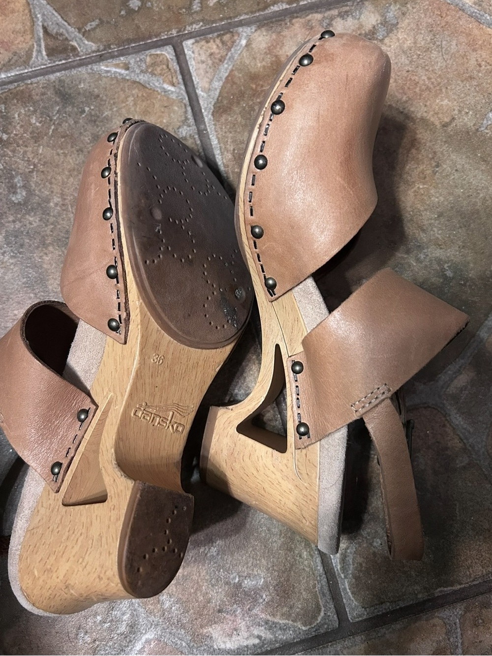 Dansko size 36/6 Tan Leather Studded Clog Sandals